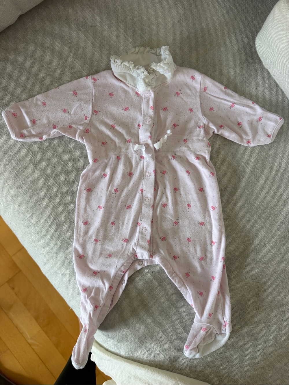 Petit Bateau Light Pink Floral Footed One-Piece